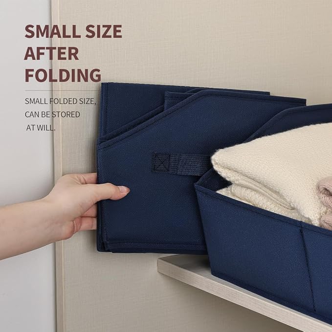 Homsorout Clothes Organizers and Storage - Fabric Storage Bins with Handles, Storage Baskets for Organizing, Trapezoid Storage Cubes for Blankets, Towels, Office, 6 Pack, Navy Blue