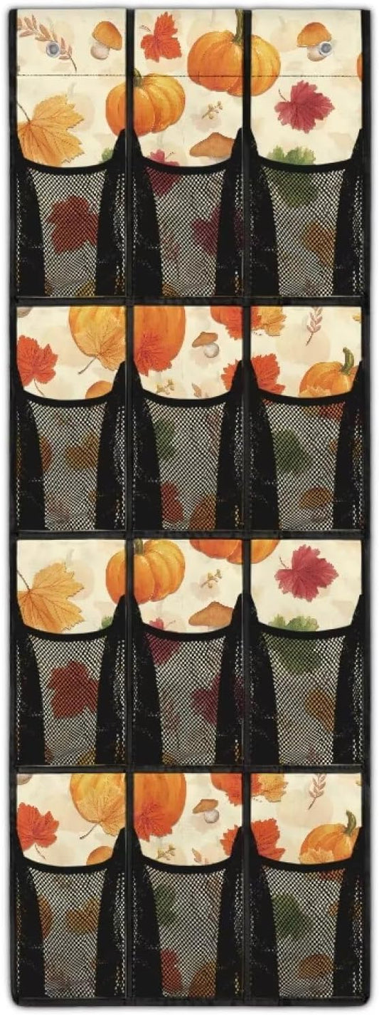 Pumpkin Behind Door Organizer for Thanksgiving Day Mesh Fabric Door Hanging Shoe Organizer for Living Room,Easy to Install and Multi-Funtion Storage Bag