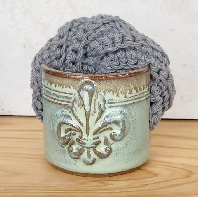 Fleur De Lis Sponge Holder for Sink White French Country Farmhouse Decor Compact Handmade Drain Rack (Green/Bronze)