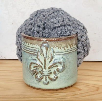 Fleur De Lis Sponge Holder for Sink White French Country Farmhouse Decor Compact Handmade Drain Rack (Green/Bronze)