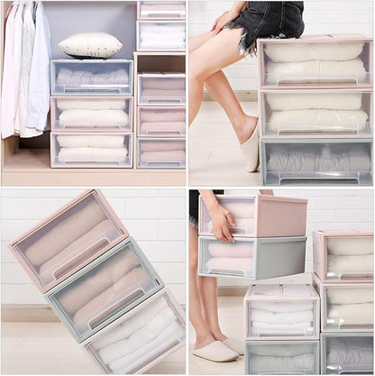 Luxshiny Transparent Stackable Plastic Drawer Storage Box Lightweight Clothes Organizer and Shoe Holder for Bedroom and Living Space-saving Household Container with Large Capacity for Daily