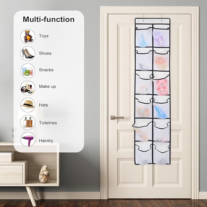 GOMAJI 12 Large Pockets Over Door Hanging Shoe Organizer, White