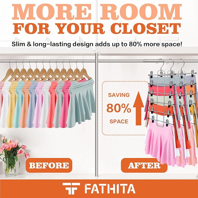 3 Pack Pants-Hangers-Space-Saving,6 Tier Skirt-Hangers with Clips for Closet-Organizers-and-Storage,Foldable Dorm-Room-Essentials-for-College-Students-Girls,Closet Organizer System Jean Yoga Hanger