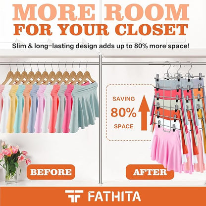 3 Pack Pants-Hangers-Space-Saving,6 Tier Skirt-Hangers with Clips for Closet-Organizers-and-Storage,Foldable Dorm-Room-Essentials-for-College-Students-Girls,Closet Organizer System Jean Yoga Hanger