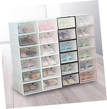 VANZACK 6PCS Thickened Transparent Stackable Shoes Storage Box Plastic Shoe Organizer for Men White Frame Shoebox Container for Small Spaces Dorm Closets