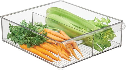 iDesign Divided Plastic Pantry Bin with Front Handle - Set of 2 - Clear - Made in USA