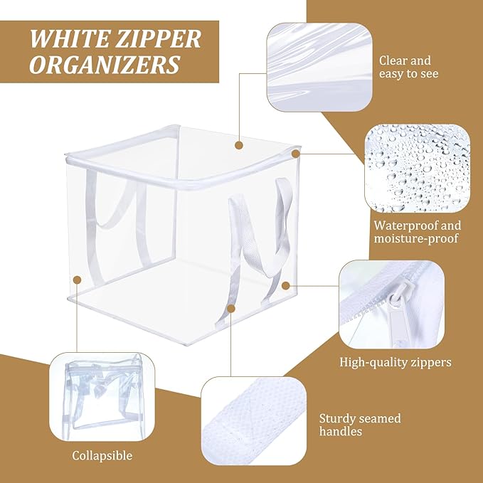 Windyun 8 Pcs Clear Zippered Organizers 12''x12''x12'' Moving Bags with Reinforced Handles Heavy Duty Storage Cube Tote Storage Bags Bins for Clothes Moving Supplies Linens Shoes Closet Organizer