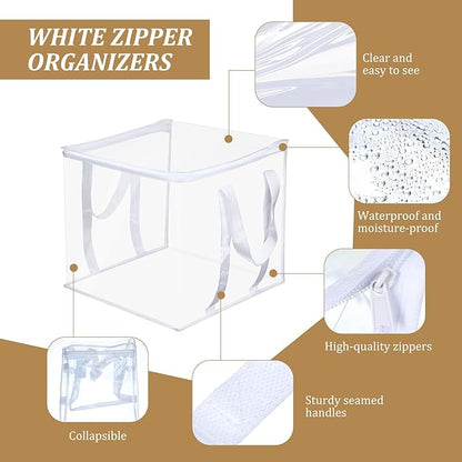 4 Pcs Clear Zippered Organizers 12''x12''x12'' Moving Bags with Reinforced Handles Heavy Duty Storage Cube Tote Storage Blanket Bags Bins for Clothes Moving Supplies Linens Shoes Closet Organizer