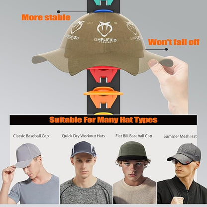 Hat Organizer for Baseball Caps, 1 Pack Hat Rack for Wall, Strong Adhesive Hat Storage Display Holder(Rainbow)