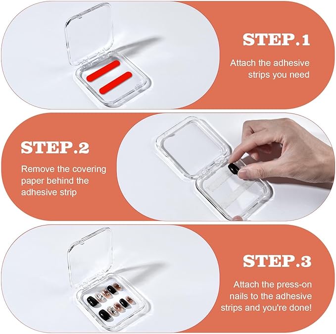 48 Sets Press On Nail Storage Box, Clear Artificial Nail Display Case Acrylic Nail Boxes Press On Nail Packaging Box, Adhesive Double Sided Tape Nail Box for Nail Salon