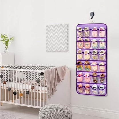 Dual-sided Hanging Baby Shoes Organizer Closet Toddler Shoe Storage Holder for Kids Bow Socks Underwear (PURPLE)