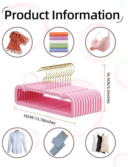 HGYZE Velvet Pants Hangers 20 Pack, 360° Swivel Gold Hook, Non Slip Felt Hanger for Spaghetti Strap Dresses Slack Jean, Blush Pink and Gold Felt Hangers, Cute Flocked Trouser for Adult Teen