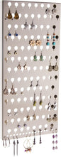 Angelynn's Wall Mounted Earring Holder Organizer Display for Small and Medium Women Post Stud Dangle Pierced Earrings, Hanging Closet Jewelry Storage Rack, Michelle Satin Nickel Silver 9" x19 3/4"