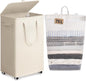 Goodpick White Laundry Basket with Wheels, 75L Rolling Laundry Hamper for Bedroom Bathroom, Foldable Large Clothes Hamper with Lid and Removable Wash Bag, 16.5" x 12.5" x 27.5"