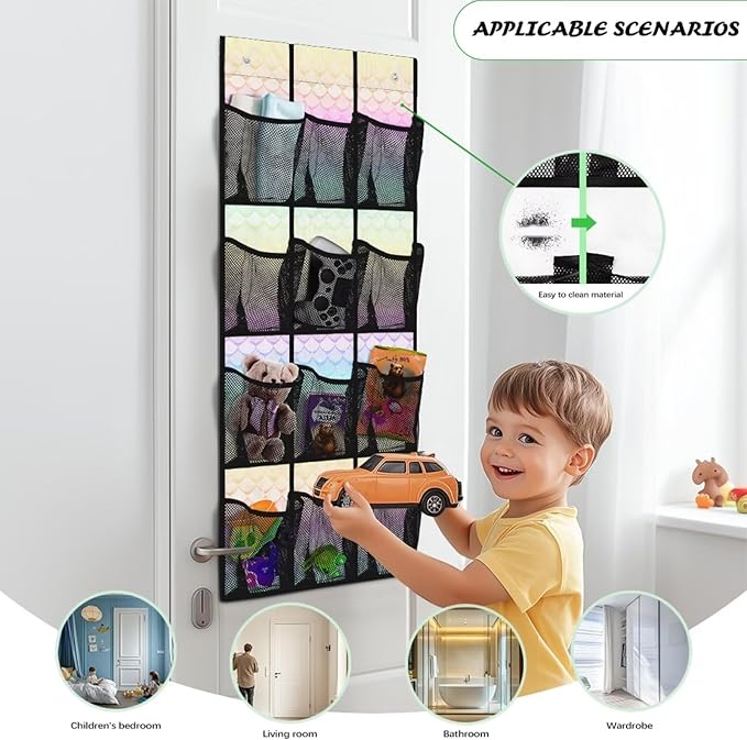 Mermaid 12 Pocket Over the Door Shoe Organizer,Reusable Breathable Large Mesh Bag Men's & Women's Sneaker Organizer,Shoe Organizer for Kids,Hanging Shoe Storage Hanging Bag