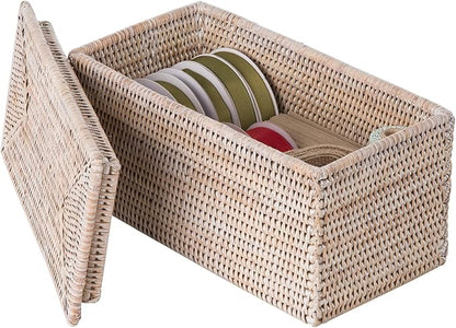 Kouboo La Jolla Rectangular Rattan Box, White-Wash Toilet Roll Storage Basket (1030101)