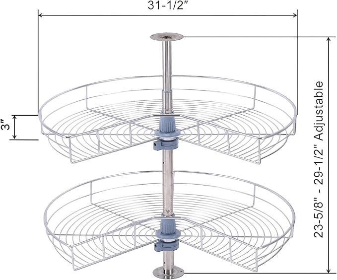 Dowell Base Cabinet Kidney Shape Dia.32 270° Lazy Susan, 2 Shelves, Kitchen Base Corner Cabinet Organizer (Chrome 4001 270 32)