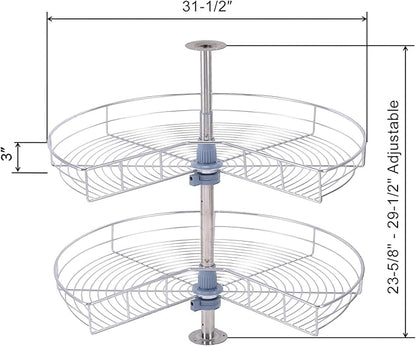 Dowell Base Cabinet Kidney Shape Dia.32 270° Lazy Susan, 2 Shelves, Kitchen Base Corner Cabinet Organizer (Chrome 4001 270 32)