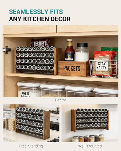 NESAPTO Spice Rack Organizer for Cabinet, Wood 4-Tier Vertical Seasoning Organizer, Wall Mount or Countertop Spice Shelf, Holds 36 Jars (No Jars Included), 17.2" W x 9.4" H