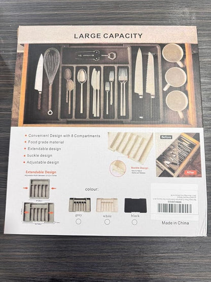 Expandable Drawer Organizer for Kitchen Utensils – Adjustable Silverware Organizer Tray with 8 Compartments for Kitchen Drawer Storage