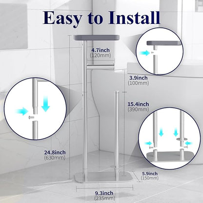 Kitsure Toilet Paper Holder Free Standing – Rustproof Metal Toilet Paper Stand for 4 Rolls with Anti-Slip Base and Shelf for Phone & Small Items, Bathroom Organizers and Storage, Medium, Silver