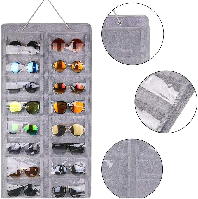Sunglasses Organizer Storage,Hanging Sunglass Holder Organizer for Wall 16 Slots Double Sided Glasses Organizer