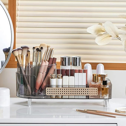 Booklov Rotating Makeup Organizer for Vanity, Large Capacity Cosmetic Display Case, Clear Acrylic Countertop Beauty Storage Holder for Skincare, Brush Eyeliner Lipstick, Counter Table, Crystal Black