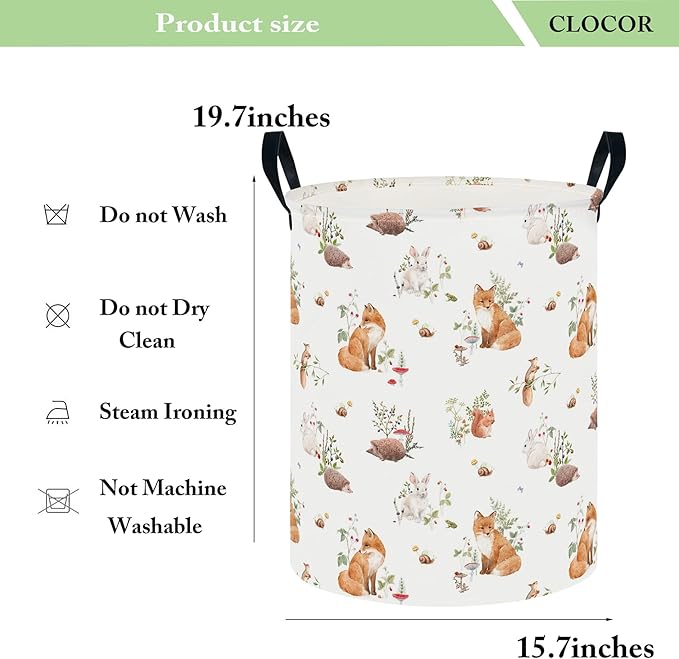 CLOCOR Large Laundry Basket,Waterproof Nursery Hamper,Collapsible Fabric Storage Container,Room Decor,Gift Basket（Watercolor Fox
