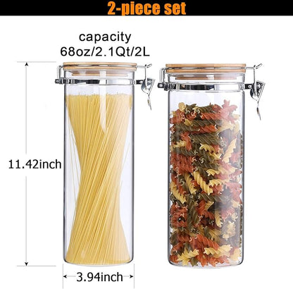 KKC HOME ACCENTS Sealed Glass Spaghetti Storage Containers,Pasta Jars with Airtight Lids,Tall Spaghetti Noodle Holder Containers, Pasta Canisters,Glass Storage Jars with Hinged Lids,68 Floz