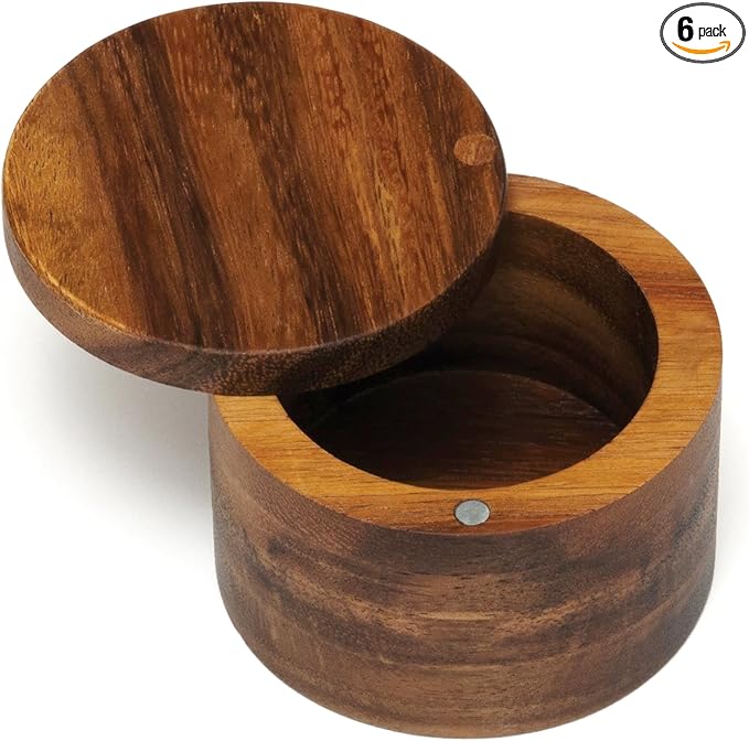 Lipper International Acacia Wood Salt or Spice Box with Swivel Cover, 3-1/2" x 2-1/2" (Pack of 6)