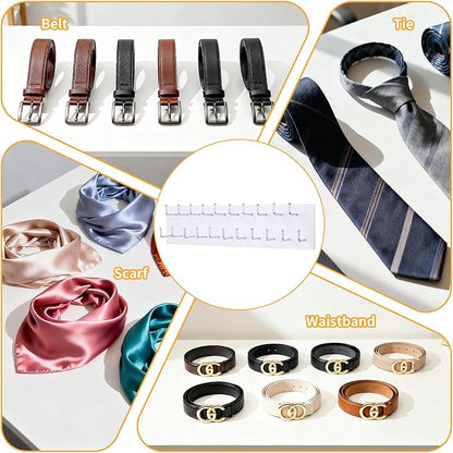 Belt Organizer Holder Wooden Belt Hanger for Closet Wall Mount Belt Storage Rack Tie Bra Scarf Hanger Holds Over 40 Large Belts (White)