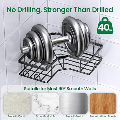 Adhesive Shower Caddy, 2 Pack Corner Bath Organizer, Rustproof Stainless Steel Shower Shelves with Large Capacity, No Drilling Shelves for Bathroom Storage, Home, Kitchen Décor