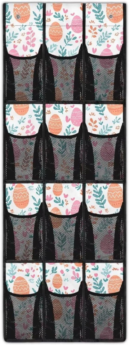 12-Section Over The Door Storage Bag, Oxford Material, Waterproof Scratch-Resistant and for Organizing Bathroom Kitchen Bedroom Essentials, Easter Eggs Flowers