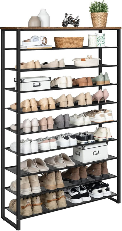 HOOBRO 10-Tier Shoe Rack for Entryway, 39.4" L Shoe Storage Organizer, Large Capacity Shoe Shelf for Closet, Front Door Entrance, Hallway, Holds 45-50 Pairs of Shoes, Rustic Brown BF171XJ01