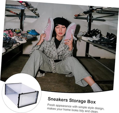 2 Pcs Shoe Storage Box Drawer-style Plastic Organizer for Sneakers Stackable Shoes Case for Closet Space Saving Design Style