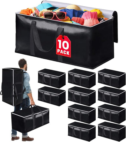 StoreHappily Heavy-Duty & Extra Capacity Moving Bags with Backpack Straps, Storage Totes with Double Zipper & Strong Handles, Packing Bags Alternative to Moving Boxes, Moving Supplies (10 Pack, Black)