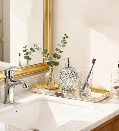 Bathroom Gold Tray Jewelry Perfume Makeup Organizer Decorative Tray for Vanity, Dresser, Bathroom, Bedroom Entrance Hall, Living Room(11.8IN Colorful)