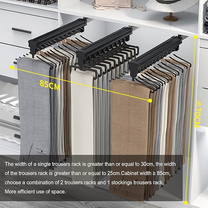 Heavy Duty Retractable Pull Out Pants Rack,Aluminum Alloy Pull Out Closet Valet Rod,Extendable Wardrobe Rail Tube for Hanging Clothes, Top Mount (Color : Black, Battery *1 : 31cm)
