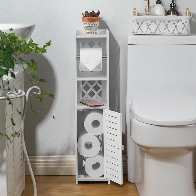 H HUIYKALY Toilet Paper Storage: Toilet Paper Holder Stand with Roller for Small Space,White