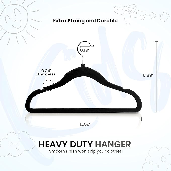 Utopia Home Kids Hangers Velvet (150 Pack) - 11 Inch Durable Baby Hangers for Closet - Perfect for Toddler & Non Slip for Everyday Use (Black)