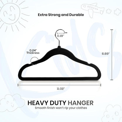 Utopia Home Kids Velvet Hangers 20 Pack – 11 Inch Non-Slip Baby Hangers for Baby and Toddlers, Durable Ultra-Slim Space-Saving Closet Organizers (Black)