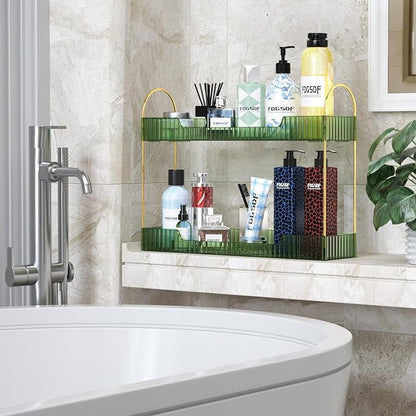GTI Narrow Bathroom Organizers and Storage, 2 Tier Rectangle Makeup Counter Organizer, Perfume Cosmetics Skincare Vanity Organizers, Dresser Countertop Organizer for Women (Green)