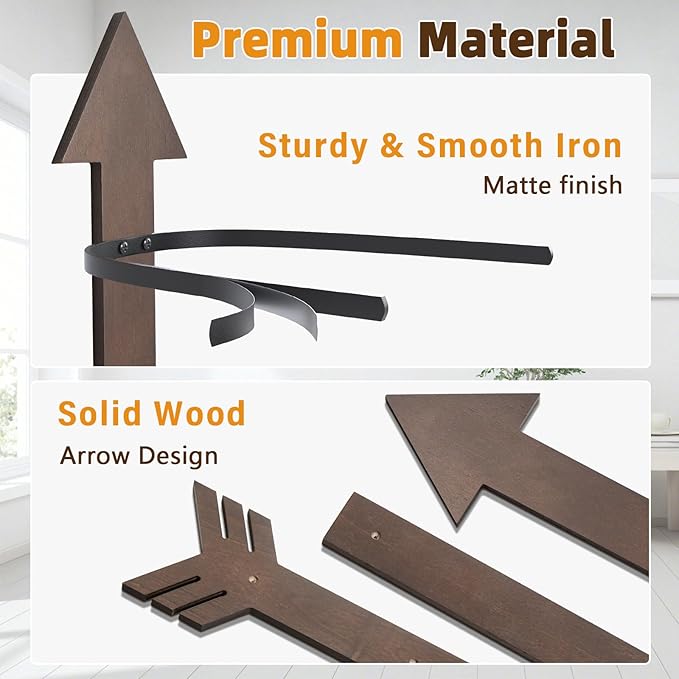 Cowboy Hat Rack Wall Mount, Solid Wood Arrow Design 6 Pieces, Cowboy Hat Holder, Western Decor, Hat Organizer Storage, Hat Hanger Hook for Entryway Closet, Walnut