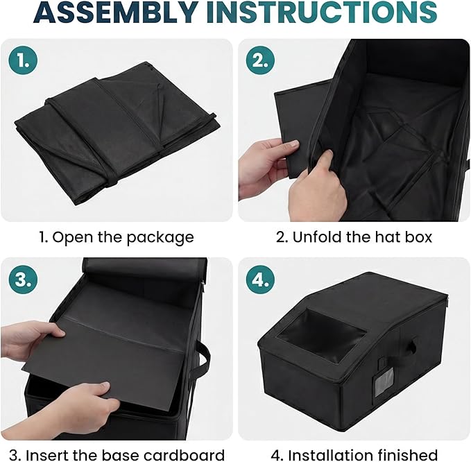 2-Pack Hat Organizer Boxes – Holds Up to 24 Caps, 1 Grey + 1 Black, Stackable Baseball Cap Storage, Breathable Fabric, Clear Window Lid, Foldable & Dustproof Hat Rack for Closet or Shelf