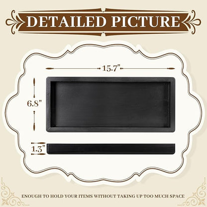 MAONAME Black Bathroom Vanity Tray, Rustic Long Narrow Tray, Rectangle Farmhouse Wood Trays, Countertop Organizer Trays for Candle, Perfume, 15.7" L x 6.8" W
