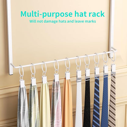HapiRm Over Door Hat Organizer - 4 Tier Wall Mounted Hat Rack with 24 Hooks and 10 Movable Clips, Hanging Baseball Cap Organizer Storage Holds to 34 Caps for Door, Bedroom, Closet(White)