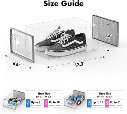 Foluck Shoe Storage Box, 15 Pack Clear Plastic Stackable Shoe Organizer for Closet, Interlocking Design Shoe Container Bins for Sneakers, Foldable Shoe Rack with Lids, Gray