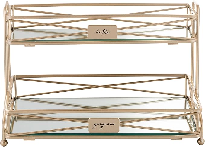 Home Details Satin Gold 2 Tier Vanity Tower (27174-SGOLD)
