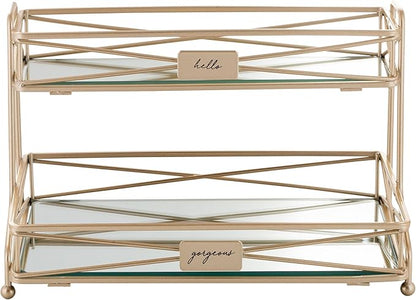 Home Details Satin Gold 2 Tier Vanity Tower (27174-SGOLD)