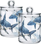 Fierce Sharks 4 Pack Plastic Storage Jar with Lid, Cotton Swabs Cans, Bathroom Canisters for Organizing Cotton Balls, Floss